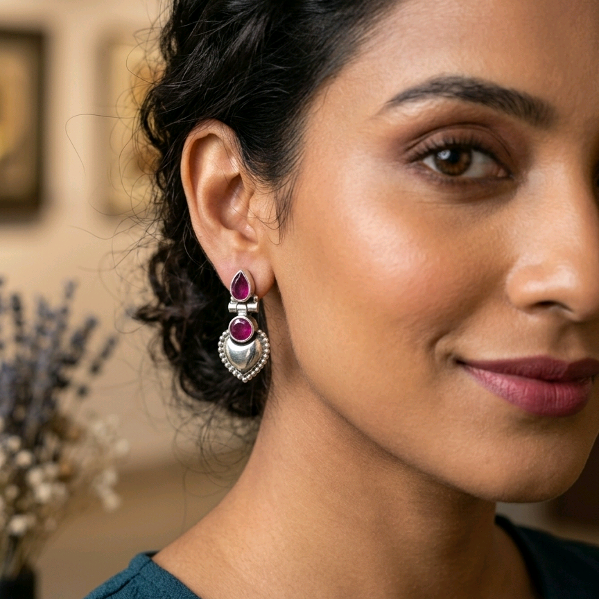 Heart Drop Pink Stud Earrings 